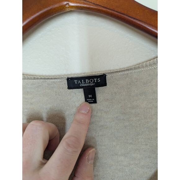 Talbots Cashmere Pima Cotton Blend Sweater Women's Medium V-Neck Pullover Tan - Picture 2 of 7